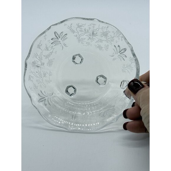Fostoria Chintz One Handle Clear Glass Etched Baroque Bonbon Candy Dish 7" - Picture 6 of 7